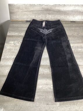 Batta Leone Black Velvet Pants Y2K Cyber Sigil Wide Leg Gothic Size 36